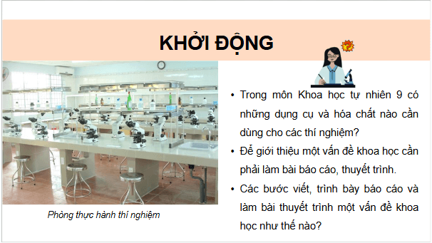 Giáo án điện tử KHTN 9 Chân trời sáng tạo Bài 1: Giới thiệu một số dụng cụ và hoá chất. Thuyết trình một vấn đề khoa học | PPT Khoa học tự nhiên 9