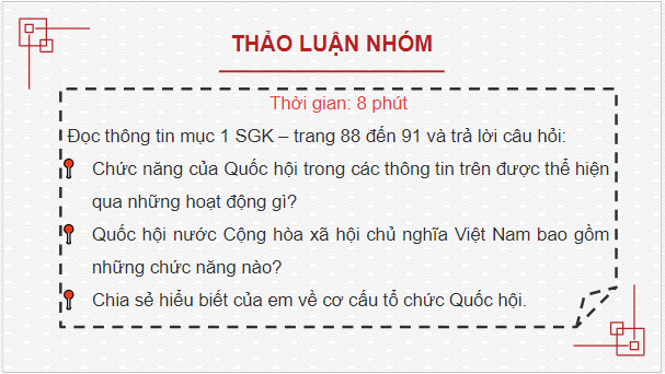 Giáo án điện tử KTPL 10 Chân trời sáng tạo Bài 14: Quốc hội, chủ tịch nước, chính phủ nước Cộng hòa xã hội chủ nghĩa Việt Nam | PPT Kinh tế Pháp luật 10