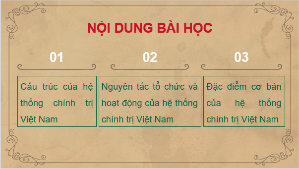 Giáo án điện tử KTPL 10 Kết nối tri thức Bài 19: Đặc điểm, cấu trúc và nguyên tắc hoạt động của hệ thống chính trị Việt Nam | PPT Kinh tế Pháp luật 10