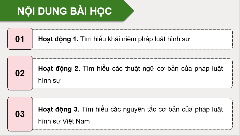Giáo án điện tử Chuyên đề KTPL 10 Kết nối tri thức Bài 6: Khái niệm và nguyên tắc cơ bản của pháp luật hình sự Việt Nam | PPT Chuyên đề Kinh tế Pháp luật 10