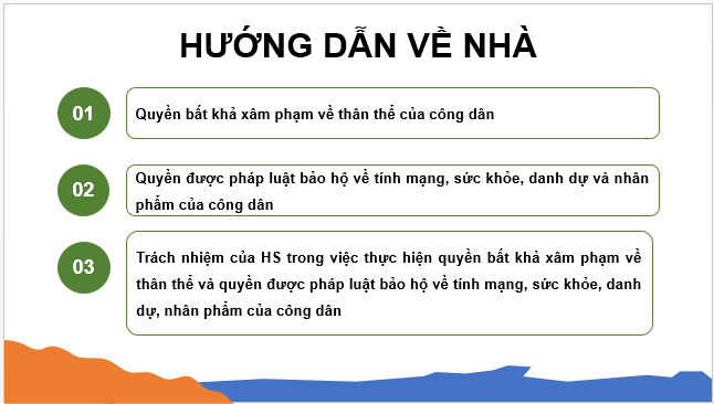 Giáo án điện tử KTPL 11 Kết nối tri thức Bài 17: Quyền bất khả xâm phạm về thân thể và quyền được pháp luật bảo hộ về tính mạng, sức khỏe, danh dự, nhân phẩm của công dân | PPT Kinh tế Pháp luật 11