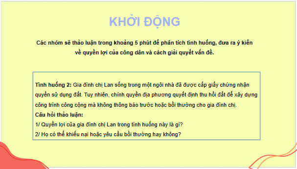 Giáo án điện tử KTPL 11 Chân trời sáng tạo Bài 18: Quyền bất khả xâm phạm về chỗ ở | PPT Kinh tế Pháp luật 11