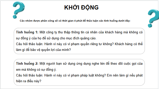 Giáo án điện tử KTPL 11 Chân trời sáng tạo Bài 19: Quyền được bảo đảm an toàn và bí mật thư tín, điện thoại, điện tín | PPT Kinh tế Pháp luật 11