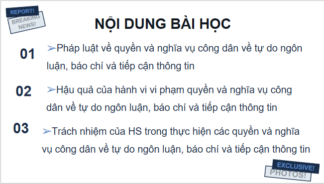 Giáo án điện tử KTPL 11 Cánh diều Bài 20: Quyền và nghĩa vụ công dân về tự do ngôn luận, báo chí và tiếp cận thông tin | PPT Kinh tế Pháp luật 11