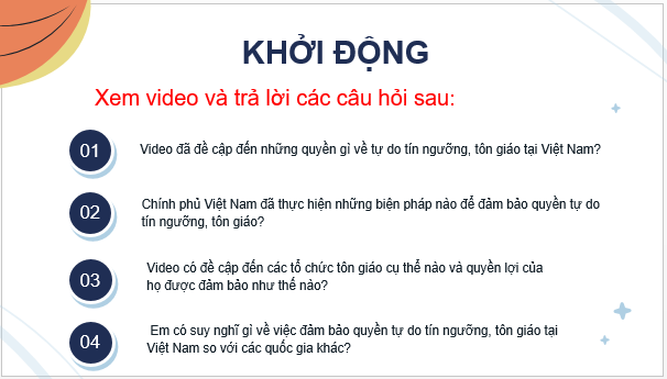 Giáo án điện tử KTPL 11 Cánh diều Bài 21: Quyền và nghĩa vụ công dân về tự do tín ngưỡng và tôn giáo | PPT Kinh tế Pháp luật 11