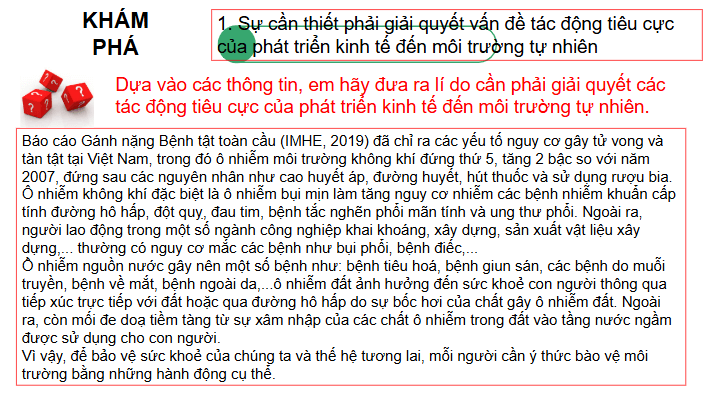 Giáo án điện tử Chuyên đề KTPL 11 Kết nối tri thức Bài 2: Sự cần thiết và biện pháp giải quyết vấn đề tác động tiêu cực của phát triển kinh tế đến môi trường tự nhiên | PPT Chuyên đề Kinh tế Pháp luật 11