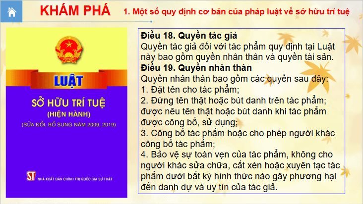 Giáo án điện tử Chuyên đề KTPL 11 Kết nối tri thức Bài 6: Một số chế định của pháp luật về sở hữu trí tuệ và chuyển giao công nghệ | PPT Chuyên đề Kinh tế Pháp luật 11