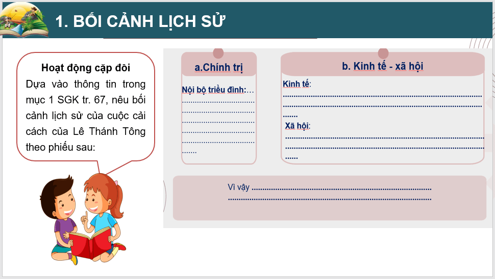 Giáo án điện tử Lịch Sử 11 Chân trời sáng tạo Bài 10: Cuộc cải cách của Lê Thánh Tông (thế kỉ XV) | PPT Lịch Sử 11