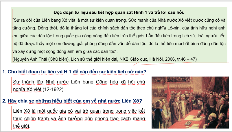 Giáo án điện tử Lịch Sử 11 Cánh diều Bài 3: Sự hình thành Liên bang Cộng hòa xã hội chủ nghĩa Xô Viết | PPT Lịch Sử 11