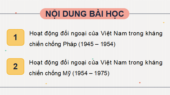Giáo án điện tử Lịch Sử 12 Kết nối Bài 13: Hoạt động đối ngoại của Việt Nam trong kháng chiến chống Pháp (1945 - 1954) và kháng chiến chống Mỹ (1954 - 1975) | PPT Sử 12 Kết nối tri thức