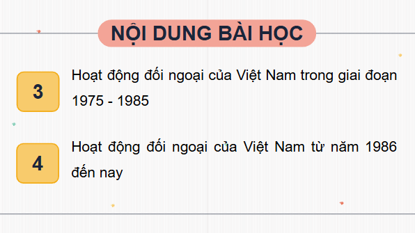 Giáo án điện tử Lịch Sử 12 Chân trời Bài 13: Hoạt động đối ngoại của Việt Nam từ sau Cách mạng tháng Tám năm 1945 đến nay | PPT Sử 12 Chân trời sáng tạo