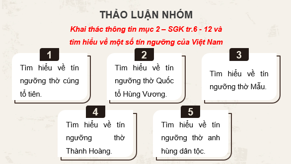 Giáo án điện tử Chuyên đề Sử 12 Chân trời sáng tạo Một số tín ngưỡng ở Việt Nam | PPT Chuyên đề Lịch sử 12