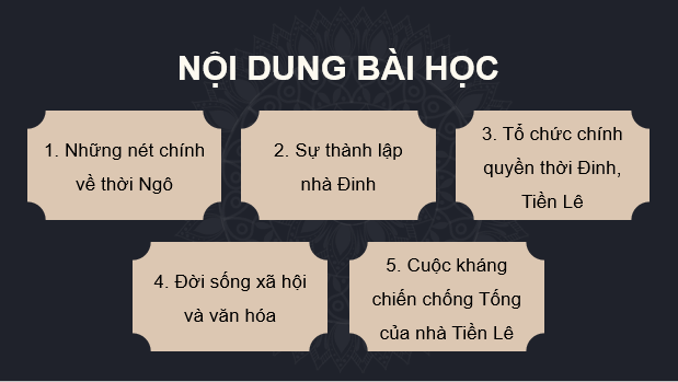 Giáo án điện tử Lịch Sử 7 Cánh diều Bài 13: Công cuộc xây dựng và bảo vệ đất nước thời Ngô, Đinh, Tiền Lê (939-1009) | PPT Lịch Sử 7