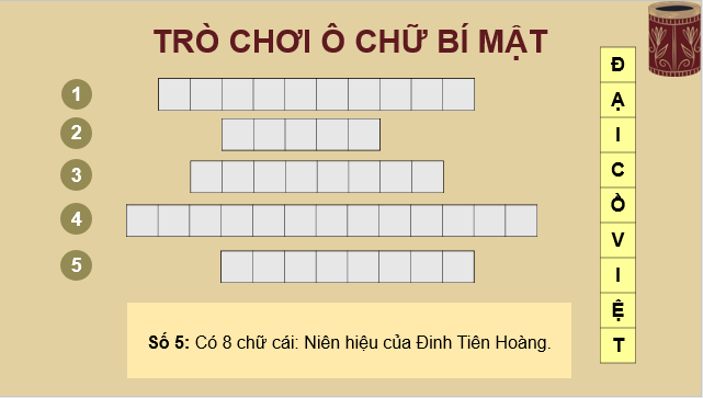 Giáo án điện tử Lịch Sử 7 Chân trời sáng tạo Bài 14: Công cuộc xây dựng và bảo vệ đất nước thời Ngô - Đinh - Tiền Lê (938-1009) | PPT Lịch Sử 7