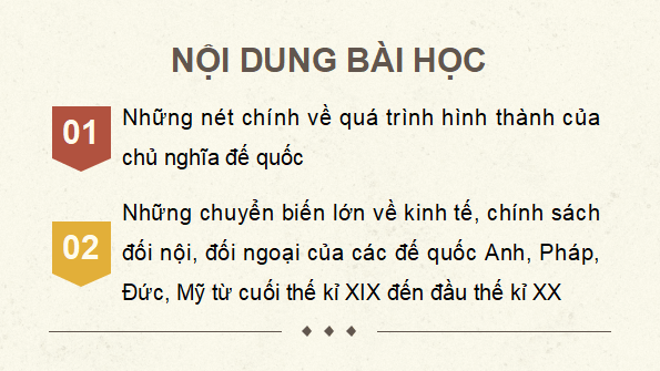 Giáo án điện tử Lịch Sử 8 Chân trời sáng tạo Bài 9: Các nước Anh, Pháp, Đức, Mỹ chuyển sang giai đoạn chủ nghĩa đế quốc | PPT Sử 8