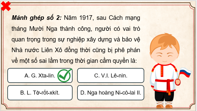 Giáo án điện tử Lịch Sử 9 Cánh diều Bài 1: Nước Nga và Liên Xô từ năm 1918 đến năm 1945 | PPT Lịch Sử 9