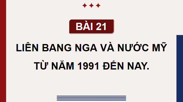 Giáo án điện tử Lịch Sử 9 Chân trời sáng tạo Bài 21: Liên bang Nga và nước Mỹ từ năm 1991 đến nay | PPT Lịch Sử 9