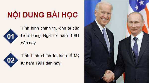 Giáo án điện tử Lịch Sử 9 Chân trời sáng tạo Bài 21: Liên bang Nga và nước Mỹ từ năm 1991 đến nay | PPT Lịch Sử 9