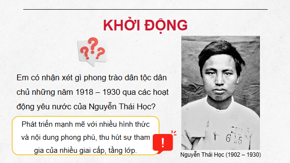 Giáo án điện tử Lịch Sử 9 Chân trời sáng tạo Bài 5: Phong trào dân tộc dân chủ những năm 1918 – 1930 | PPT Lịch Sử 9