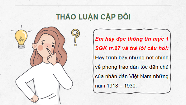 Giáo án điện tử Lịch Sử 9 Chân trời sáng tạo Bài 5: Phong trào dân tộc dân chủ những năm 1918 – 1930 | PPT Lịch Sử 9