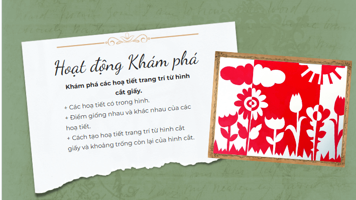 Giáo án điện tử Mĩ thuật lớp 5 Chân trời sáng tạo Bài 2: Hoạ tiết trang trí từ hình cắt giấy | PPT Mĩ thuật 5