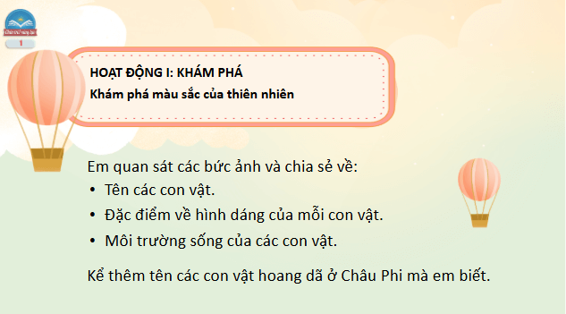 Giáo án điện tử Mĩ thuật lớp 5 Chân trời sáng tạo Bài 3: Động vật hoang dã ở châu Phi | PPT Mĩ thuật 5