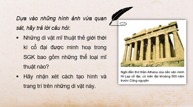 Giáo án điện tử Mĩ thuật 6 Kết nối tri thức Bài 15: Mĩ thuật thế giới thời kì cổ đại | PPT Mĩ thuật 6