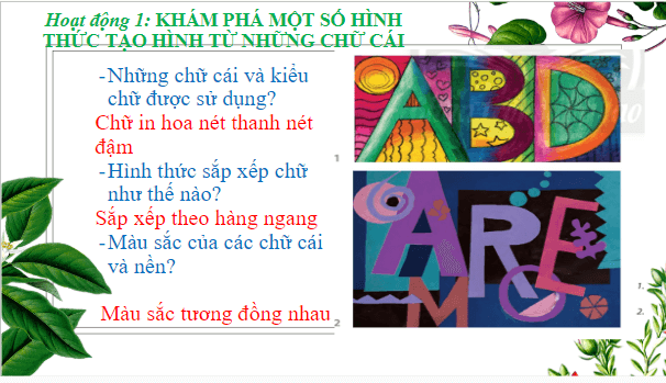 Giáo án điện tử Mĩ thuật 7 Chân trời sáng tạo Bài 1: Nhịp điệu và sắc màu của chữ | PPT Mĩ thuật 7
