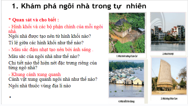 Giáo án điện tử Mĩ thuật 7 Chân trời sáng tạo Bài 7: Ngôi nhà trong tranh | PPT Mĩ thuật 7
