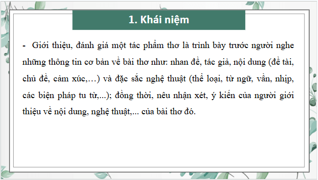 Giáo án điện tử bài Giới thiệu, đánh giá về một tác phẩm thơ | PPT Văn 10 Cánh diều