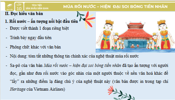 Giáo án điện tử bài Múa rối nước hiện đại soi bóng tiền nhân | PPT Văn 10 Kết nối tri thức