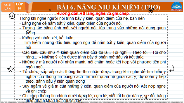 Giáo án điện tử bài Nghe và nắm bắt ý kiến, quan điểm của người nói; nhận xét, đánh giá về ý kiến, quan điểm đó | PPT Văn 10 Chân trời sáng tạo