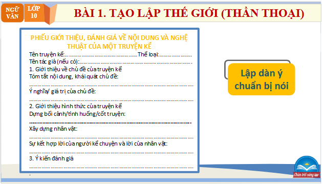 Giáo án điện tử bài Nghe và nhận xét, đánh giá nội dung hình thức bài nói giới thiệu một truyện kể | PPT Văn 10 Chân trời sáng tạo