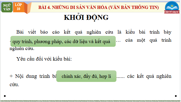 Giáo án điện tử bài Viết báo cáo kết quả nghiên cứu có sử dụng trích dẫn, cước chú và phương tiện hỗ trợ | PPT Văn 10 Chân trời sáng tạo