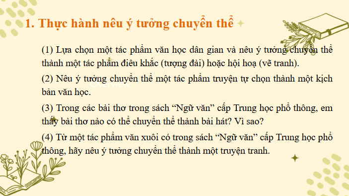 Giáo án điện tử Chuyên đề Văn 12 Thực hành tìm hiểu, giới thiệu, thuyết trình về một tác phẩm nghệ thuật được chuyển thể | Chuyên đề PPT Văn 12 Cánh diều