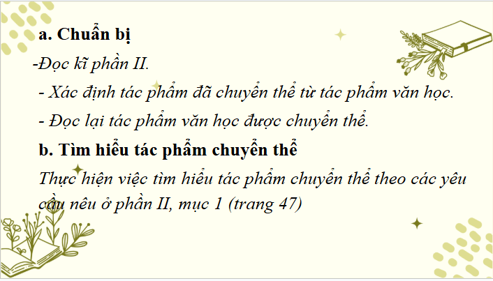 Giáo án điện tử Chuyên đề Văn 12 Thực hành tìm hiểu, giới thiệu, thuyết trình về một tác phẩm nghệ thuật được chuyển thể | Chuyên đề PPT Văn 12 Cánh diều