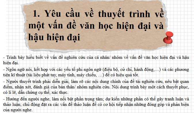 Giáo án điện tử Chuyên đề Văn 12 Thuyết trình về một vấn để văn học hiện đại và hậu hiện đại | Chuyên đề PPT Văn 12 Cánh diều