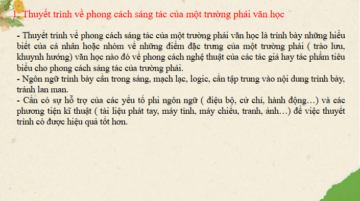 Giáo án điện tử Chuyên đề Văn 12 Thuyết trình về phong cách sáng tác của một trường phái văn học | Chuyên đề PPT Văn 12 Cánh diều