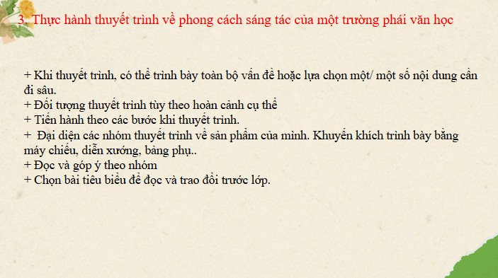 Giáo án điện tử Chuyên đề Văn 12 Thuyết trình về phong cách sáng tác của một trường phái văn học | Chuyên đề PPT Văn 12 Cánh diều