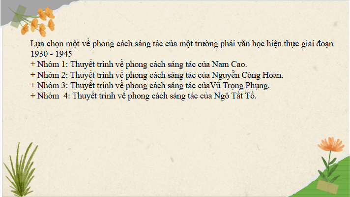 Giáo án điện tử Chuyên đề Văn 12 Thuyết trình về phong cách sáng tác của một trường phái văn học | Chuyên đề PPT Văn 12 Cánh diều
