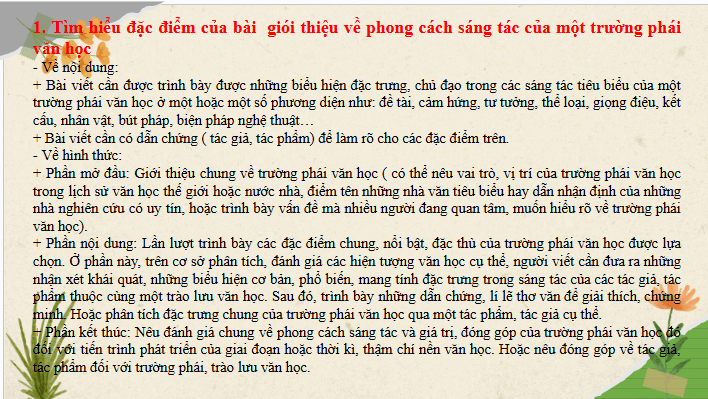 Giáo án điện tử Chuyên đề Văn 12 Viết bài giới thiệu phong cách sáng tác của một trường phái văn học | Chuyên đề PPT Văn 12 Cánh diều