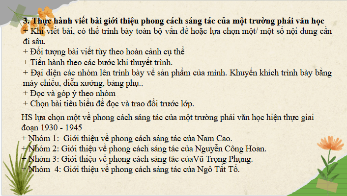 Giáo án điện tử Chuyên đề Văn 12 Viết bài giới thiệu phong cách sáng tác của một trường phái văn học | Chuyên đề PPT Văn 12 Cánh diều