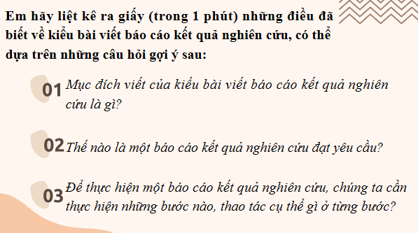 Giáo án điện tử bài Viết báo cáo kết quả nghiên cứu về một vấn đề tự nhiên hoặc xã hội | PPT Văn 12 Chân trời sáng tạo