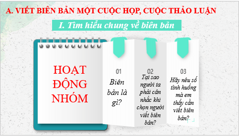 Giáo án điện tử bài Viết biên bản một cuộc họp, cuộc thảo luận | PPT Văn 6 Kết nối tri thức