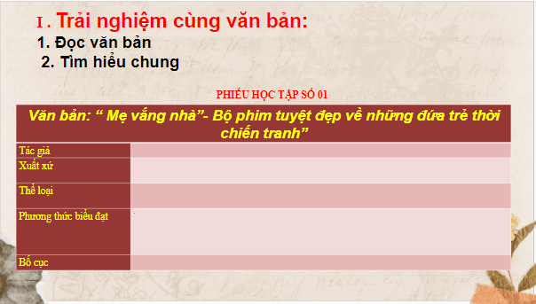 Giáo án điện tử bài Mẹ vắng nhà - Bộ phim tuyệt đẹp về những đứa trẻ thời chiến tranh | PPT Văn 8 Chân trời sáng tạo