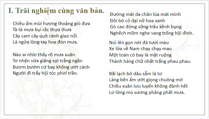 Giáo án điện tử bài Mưa xuân II | PPT Văn 8 Chân trời sáng tạo