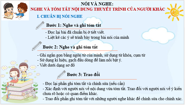 Giáo án điện tử bài Nghe và tóm tắt nội dung thuyết trình của người khác | PPT Văn 8 Chân trời sáng tạo