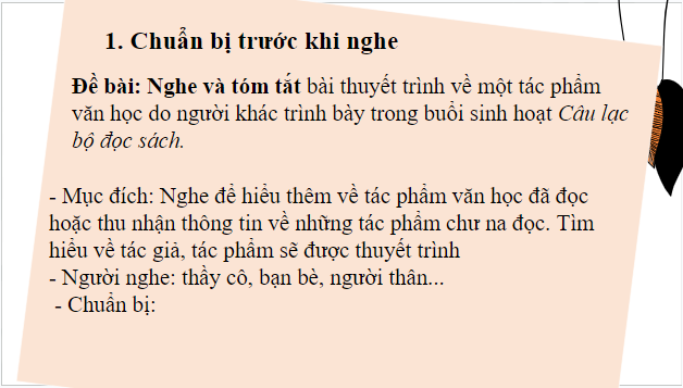 Giáo án điện tử bài Nghe và tóm tắt nội dung thuyết trình của người khác | PPT Văn 8 Chân trời sáng tạo