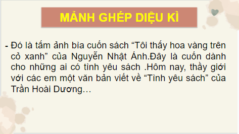 Giáo án điện tử bài Tình yêu sách | PPT Văn 8 Chân trời sáng tạo