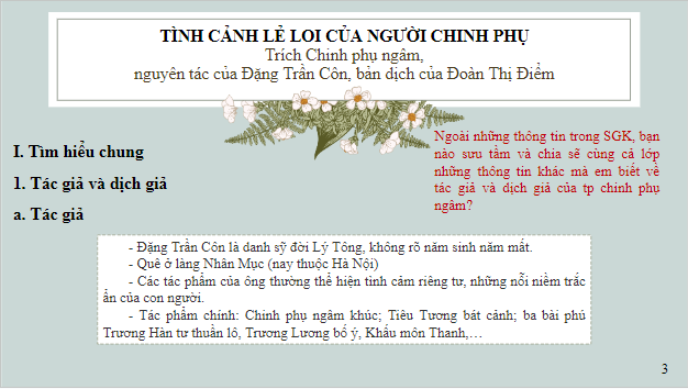 Giáo án điện tử bài Tình cảnh lẻ loi của người chinh phụ | PPT Văn 9 Cánh diều